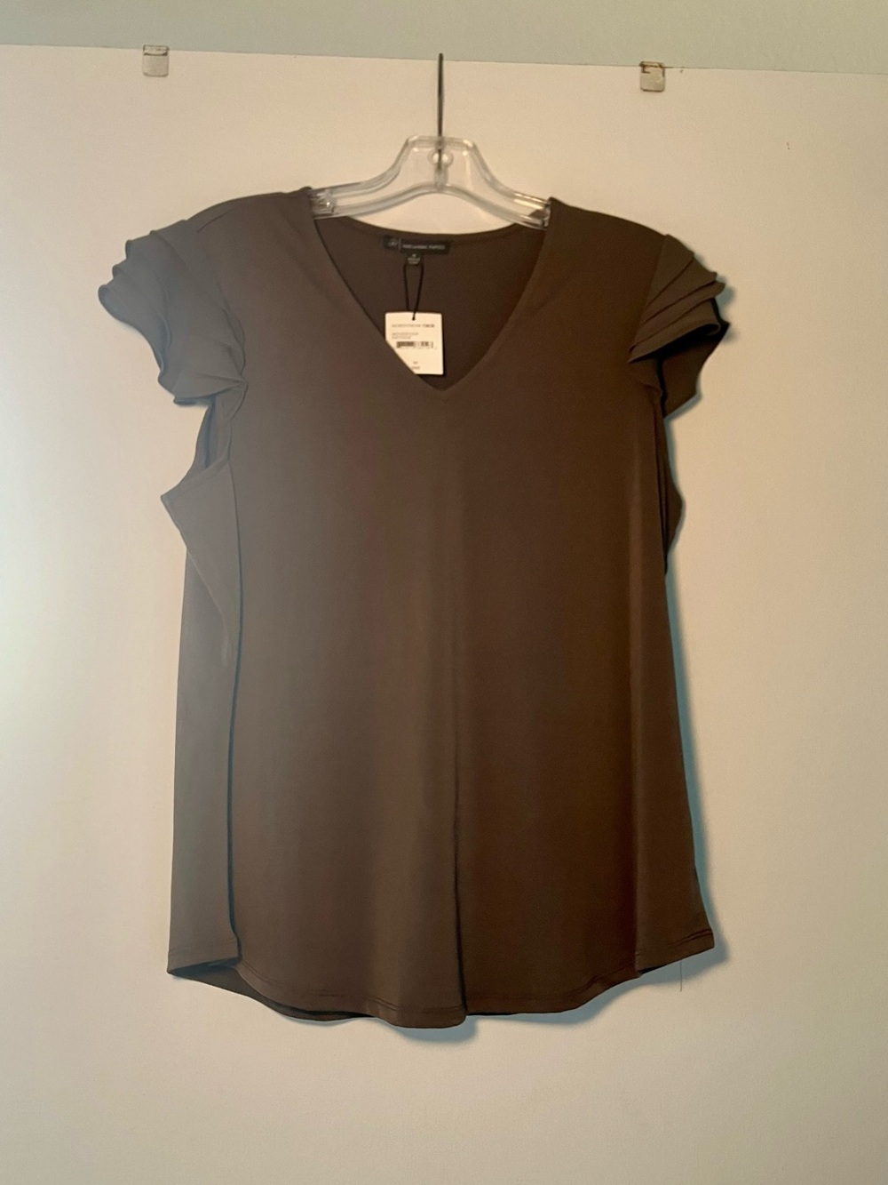 Women's V-Neck Flutter Sleeve Top - Brown